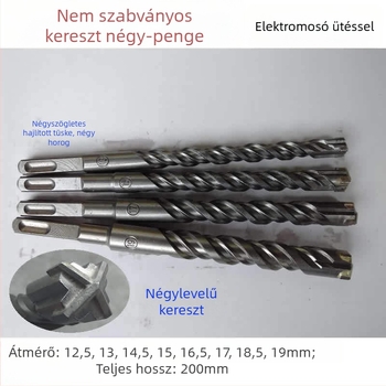 Elektromos ütvefúró bit, négyzetes fej, négypálcás ötvözet, négyzetes nyak, betonhoz, téglákhoz, kőhöz és gránithez