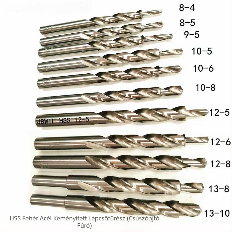 Faipari fúrókészlet ferde furatokhoz, csúszóajtókhoz — egyenes tengelyű, spirál- és lépcsőfúrók, HSS.