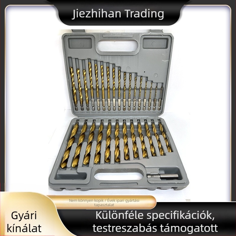 30 darabos HSS forgófúró készlet titan bevonattal, hatszögletű nyéllel