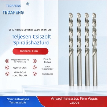 Taodafeng HSS 6542 spirálfúró, egyenes nyél, hosszított hossz, rozsdamentes acéllemezek lyukasztásához