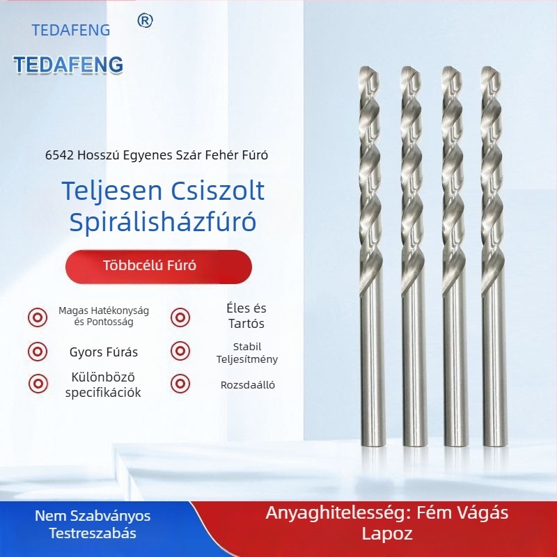 Taodafeng HSS 6542 spirálfúró, egyenes nyél, hosszított hossz, rozsdamentes acéllemezek lyukasztásához