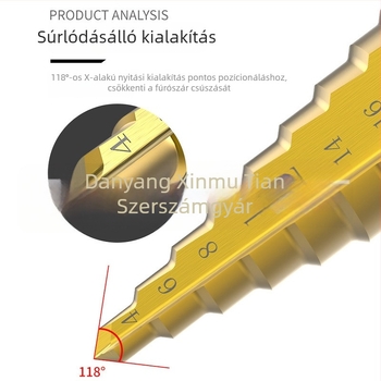 Chengyi Tools Pagoda Fúrókészlet – HSS, egyenes horony, hatszögletű tengely, titán bevonatú léptető fúró, lyuknyitó, táskás készlet