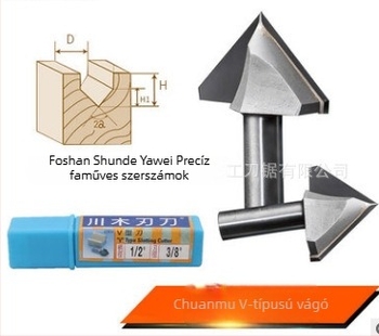 Chuanmu 90°-os V-alakú keményfém maró sűrűségű lemezhez – asztalos eszköz, kerek nyelv, Ø1/4" vagy Ø1/2"