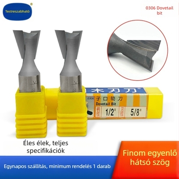 Karbid oldalsó maró faanyaghoz, dovetail típus, Ø1/4" átmérő, 2 furat, szár Ø3/8", maximális vágási mélység 30 mm