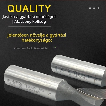 Karbid oldalsó maró faanyaghoz, dovetail típus, Ø1/4" átmérő, 2 furat, szár Ø3/8", maximális vágási mélység 30 mm