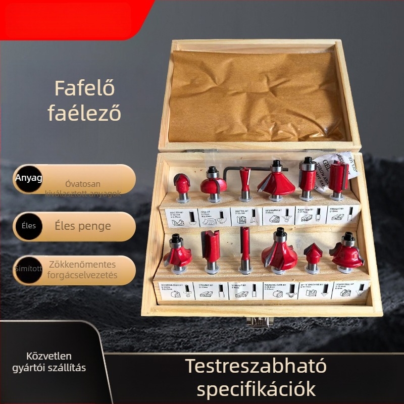Karbid maró készlet faipari felhasználásra – 12 darab, 1/4 hüvelykes szár, gravírozás és hornyolás