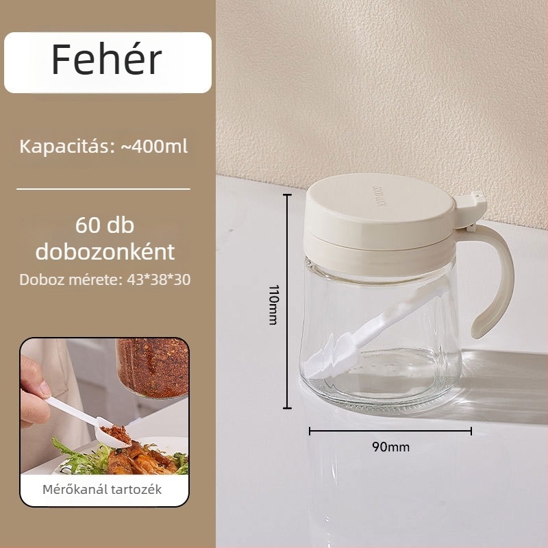 Üvegből készült olajtartó és sótartó, flip-top fedél, hőálló konyhai fűszer-tároló készlet kanállal