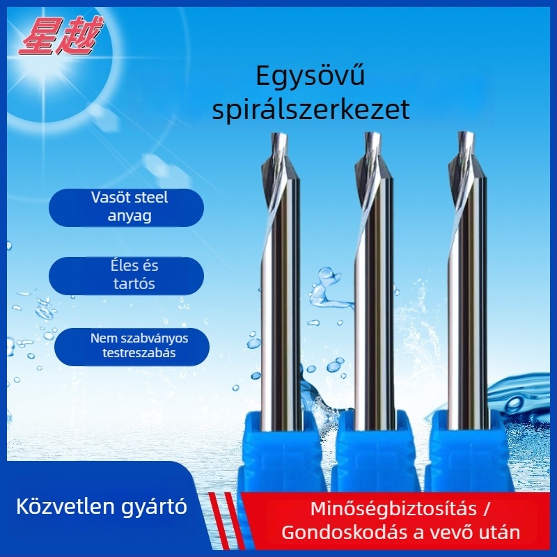 Wolfram-ötvözetből készült kombinált maró, egyetlen élű spirálmaró, 45° élszög, vágási átmérő 1,0–3,175 mm, maximális vágási mélység 1–22 mm