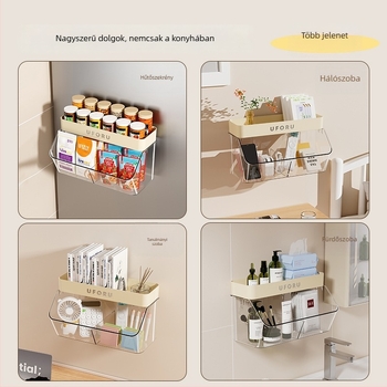 Fali szerelhető fűszeres doboz – műanyag, fúrás nélküli, konyhai tárolás gyömbér és fokhagyma számára (Élelmiszer-minőség)