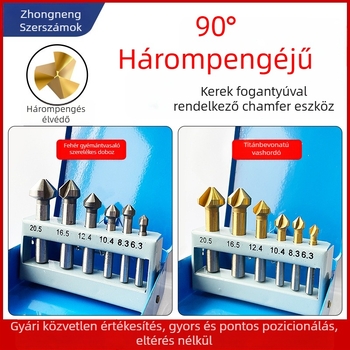 Titánnal bevont fém deburring/fasze készlet, 6 darab, 90° bevágás, HSS anyag, 3 élű, milling géphez