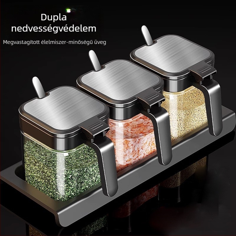 Üveg fűszertartó készlet a konyhához – üveges tárolóedények fűszerekhez és sóhoz