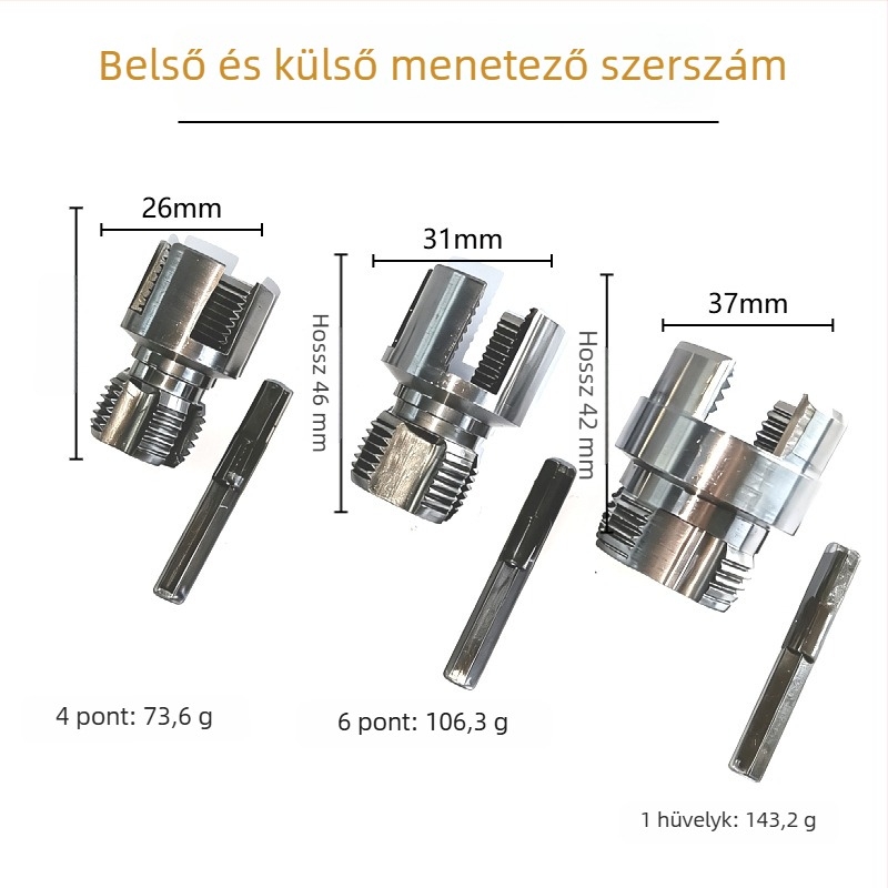 Integrált csőmenet készítő eszköz belső és külső menethez, 1/2 hüvelykes elektromos menetfej, szénacél kivitel
