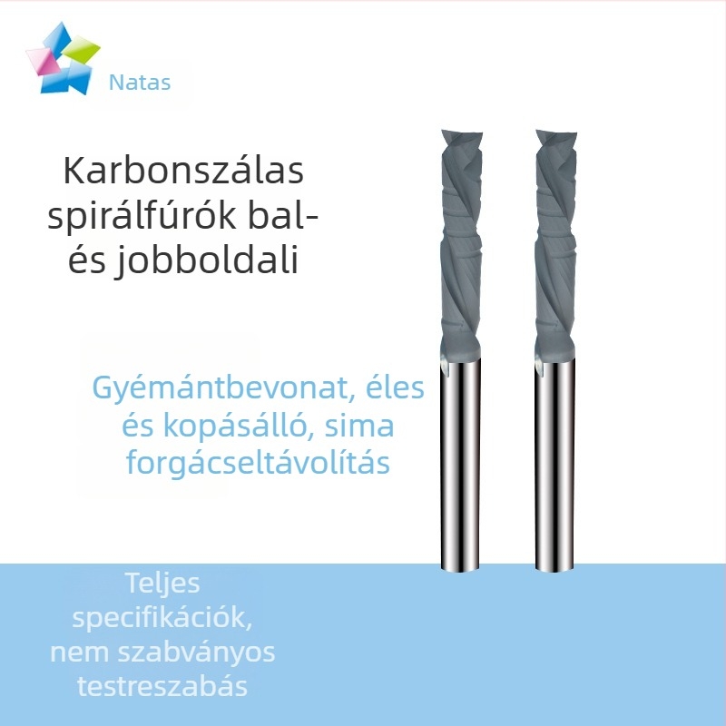 Gyémántbevonatú végmaró bal- és jobbkezes megmunkáláshoz – karbonszálas sorozat – kompozit wolfrám acél ötvözet – karbon szálas lemezek megmunkálása