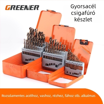 Greener spirálfúrókészlet rozsdamentes acélhoz, vasötvözetekhez és kemény kobalt-wolfrám acélhoz, elektromos fúráshoz, teljes készlet