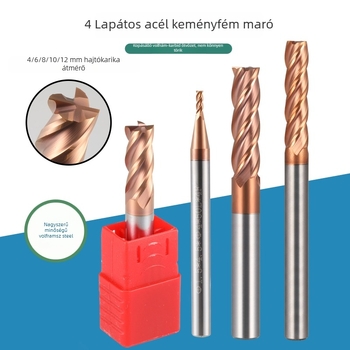 Végmaró, 4‑élű wolframszilárd acélból készült, CNC-kompatibilis, 4 hurok