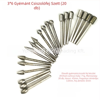 20 darab gyémánt csiszolófejek, emery abrazív, 120 szemcsés, jade, üveg és kerámia faragásához és polírozásához