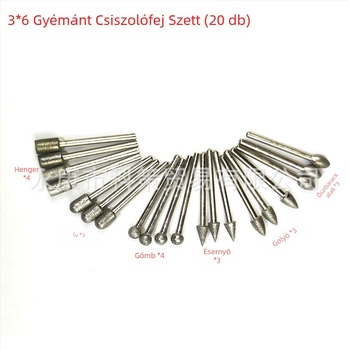 20 darab gyémánt csiszolófejek, emery abrazív, 120 szemcsés, jade, üveg és kerámia faragásához és polírozásához