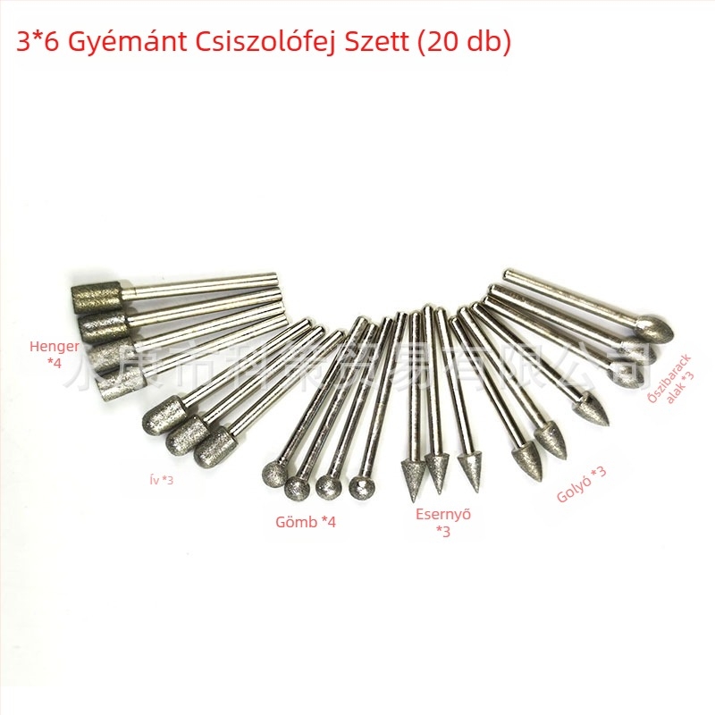 20 darab gyémánt csiszolófejek, emery abrazív, 120 szemcsés, jade, üveg és kerámia faragásához és polírozásához