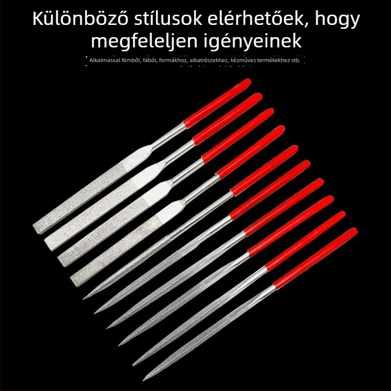 Faipari acél reszelő készlet, sík keresztmetszet, durva fogak, nyél Ø6 mm