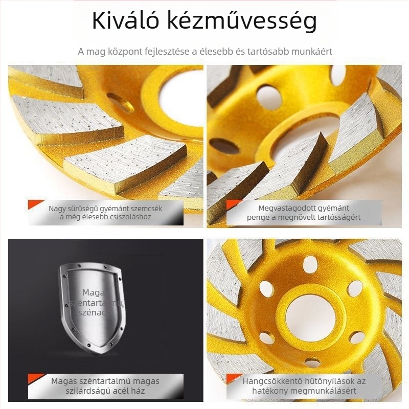 Gyémánt csiszolókorong kő megmunkálására – sinterelt kivitel, polírozás márvány és beton felületekhez; él- és falcsiszolás