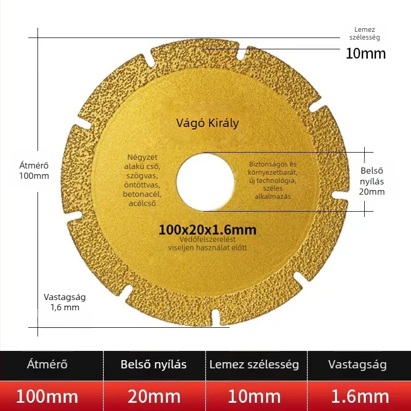 Brilliant forrasztott gyémánt vágókorong sziklához, kerámia csempe, fém és rozsdamentes acél — Maximális vonalsebesség 100, alkalmas csempékre, szögvasra és kőlemecre