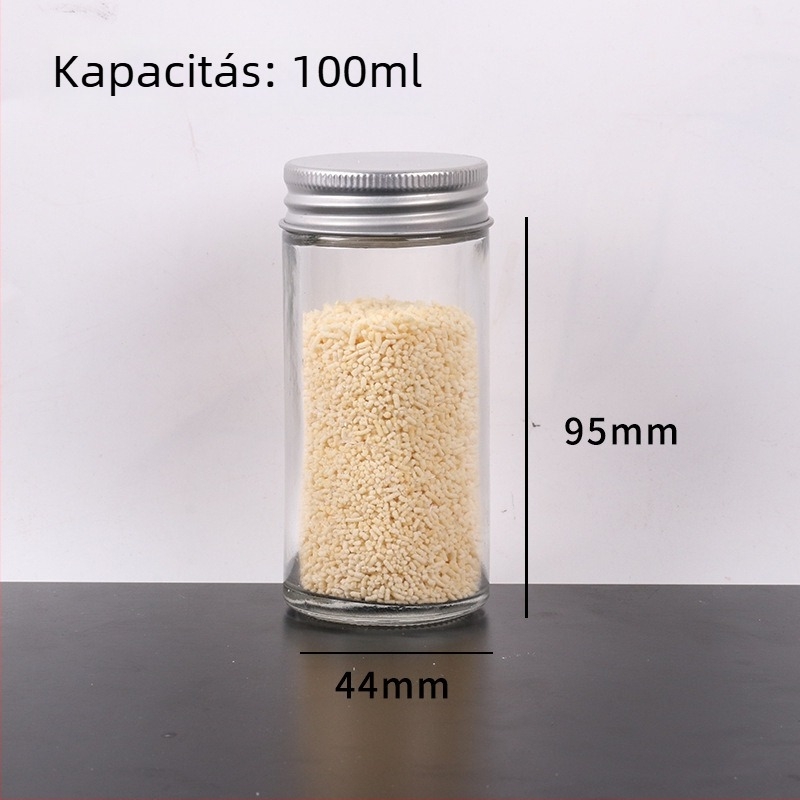 100 ml kör alakú üveg fűszertartó a konyhához, átlátszó, több lyukú szórófej chiliporhoz