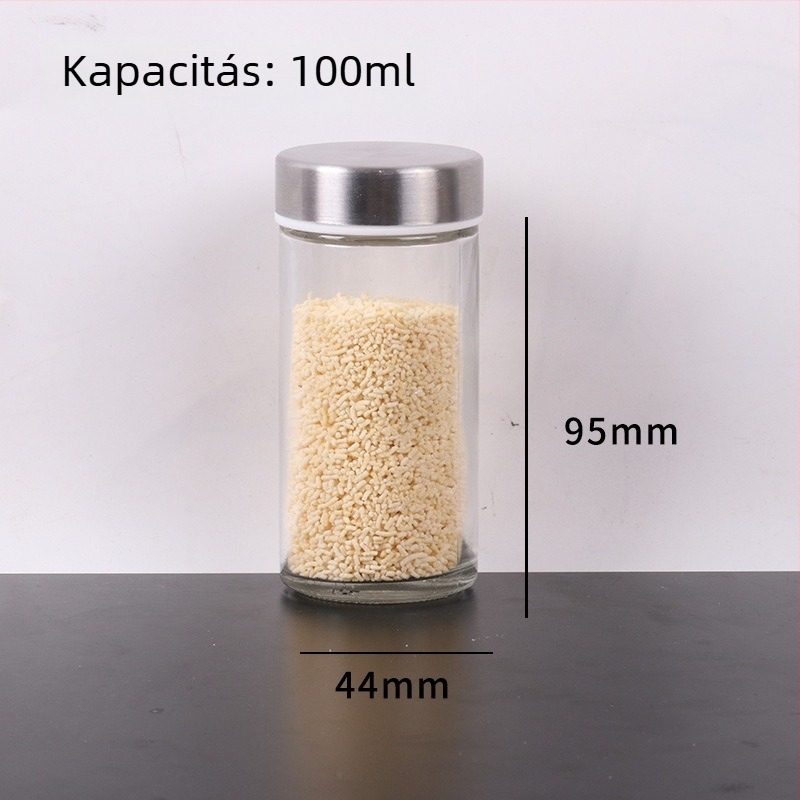100 ml kör alakú üveg fűszertartó a konyhához, átlátszó, több lyukú szórófej chiliporhoz