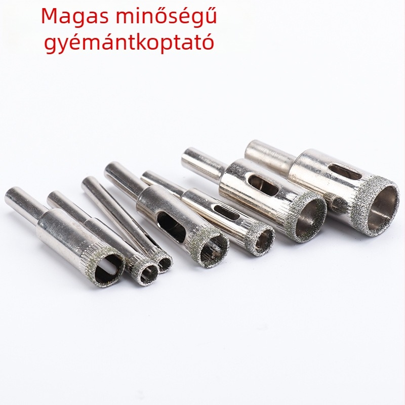 10 darabos gyémánt üvegfúró készlet — többfunkciós, kerámiával elektroplatált ötvözetes bitek; Gyártási folyamat: elektroplatálás; Alkalmazási terület: üveg mélyfeldolgozás