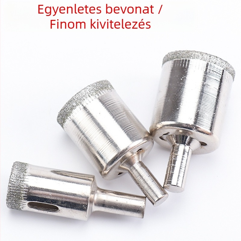 10 darabos gyémánt üvegfúró készlet — többfunkciós, kerámiával elektroplatált ötvözetes bitek; Gyártási folyamat: elektroplatálás; Alkalmazási terület: üveg mélyfeldolgozás