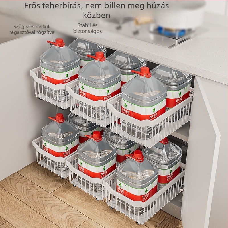 Fém konyhai fiókos szervező, kihúzható, többszintű polcokkal