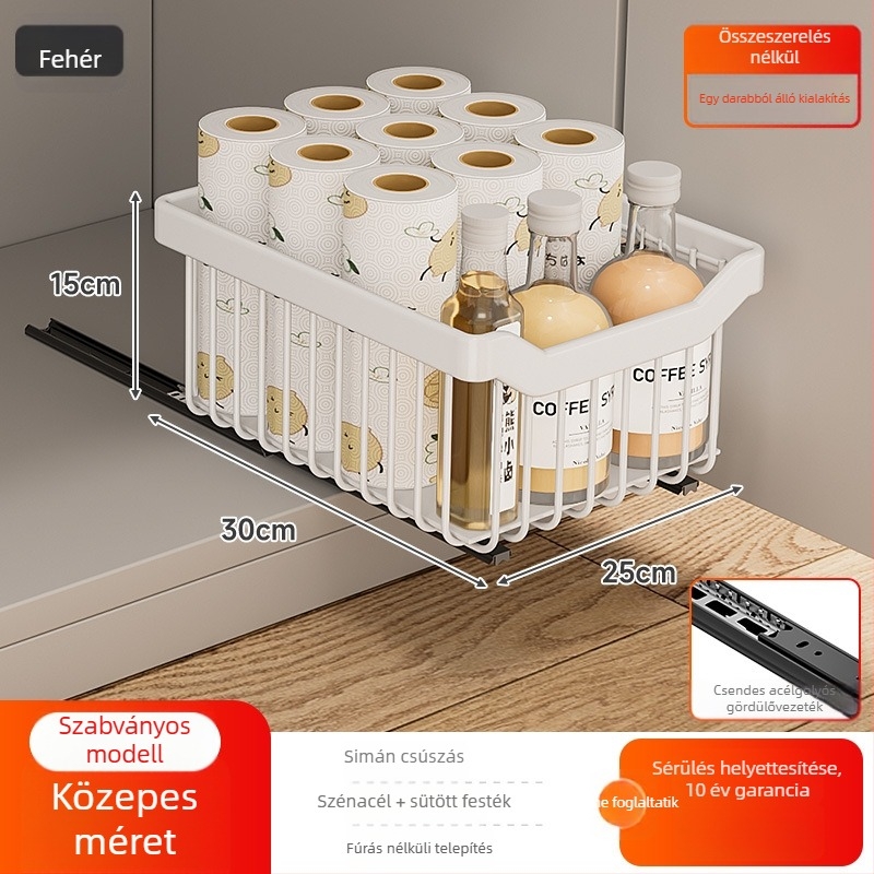 Fém konyhai fiókos szervező, kihúzható, többszintű polcokkal