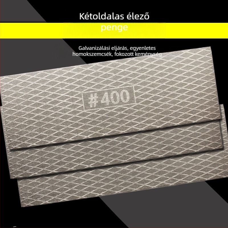 Kétoldalas élező kő emery és gyémánt korongokkal, téglalap alakú jádkő pecsét gravírozáshoz és élező pengével