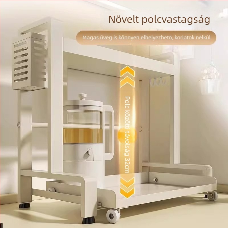 Kihúzható kétszintes konyhai fűszeres polc, szénacélból, fúrás nélküli szerelés