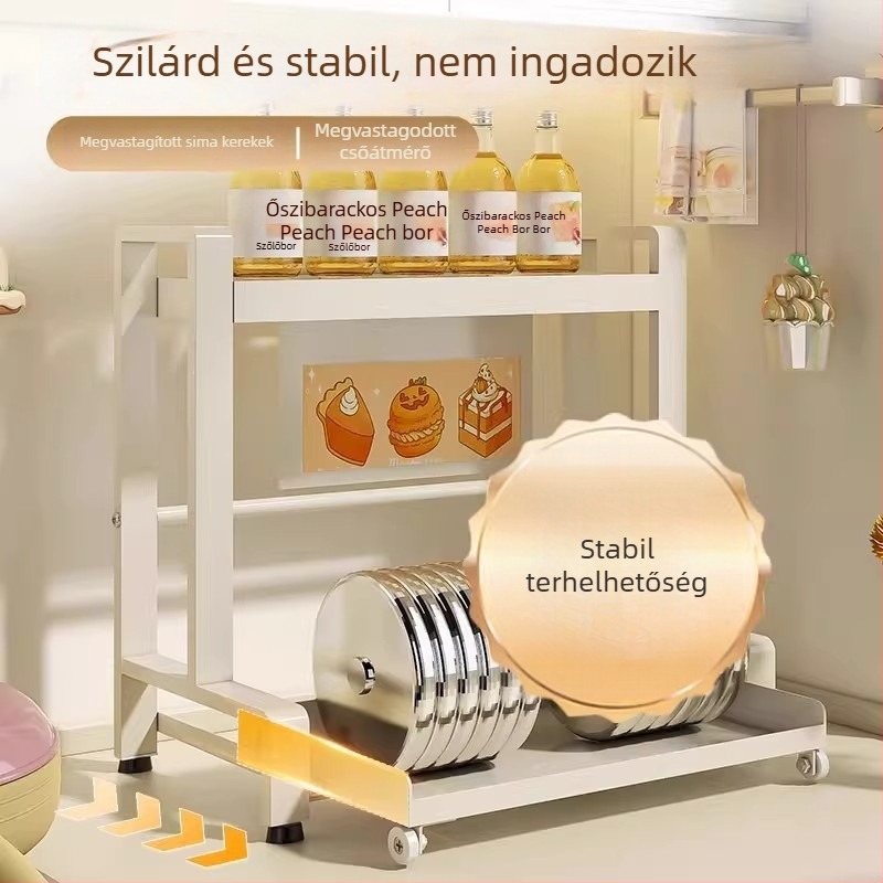 Kihúzható kétszintes konyhai fűszeres polc, szénacélból, fúrás nélküli szerelés