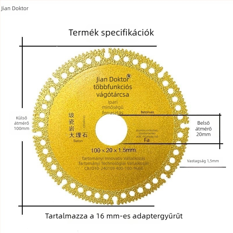 Dr. Jian D10 arany színű multifunkcionális gyémánt vágó korong, brazing folyamat