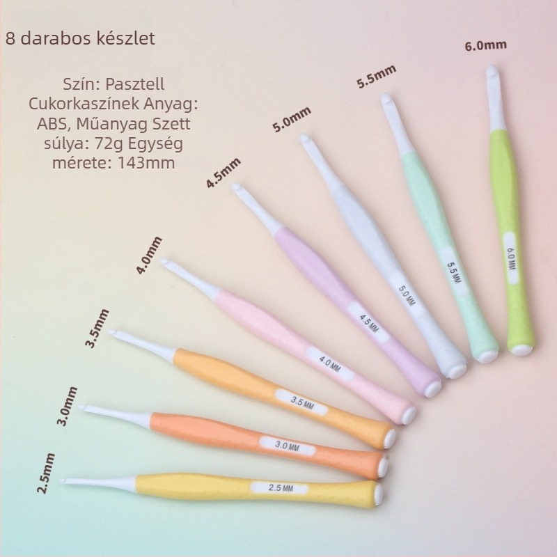 Puha fogantyúval rendelkező ABS műanyag horgolótűk készlet, 8 darab