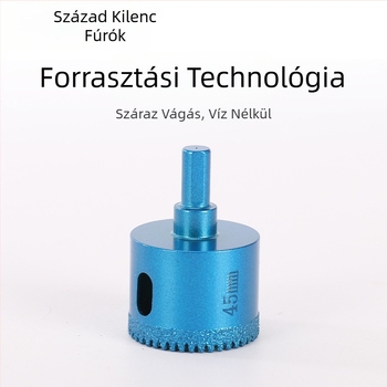 Lyukfúró, brazált fogú, gyémántcsúcsú, száraz fúráshoz csempékre, kőre, márványra, granitra