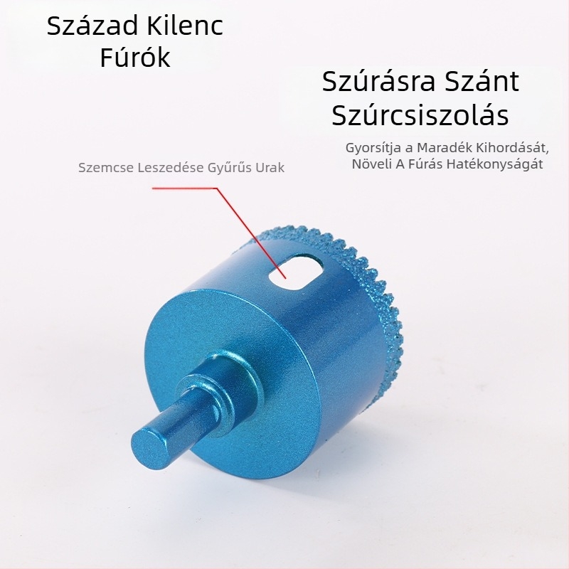 Lyukfúró, brazált fogú, gyémántcsúcsú, száraz fúráshoz csempékre, kőre, márványra, granitra