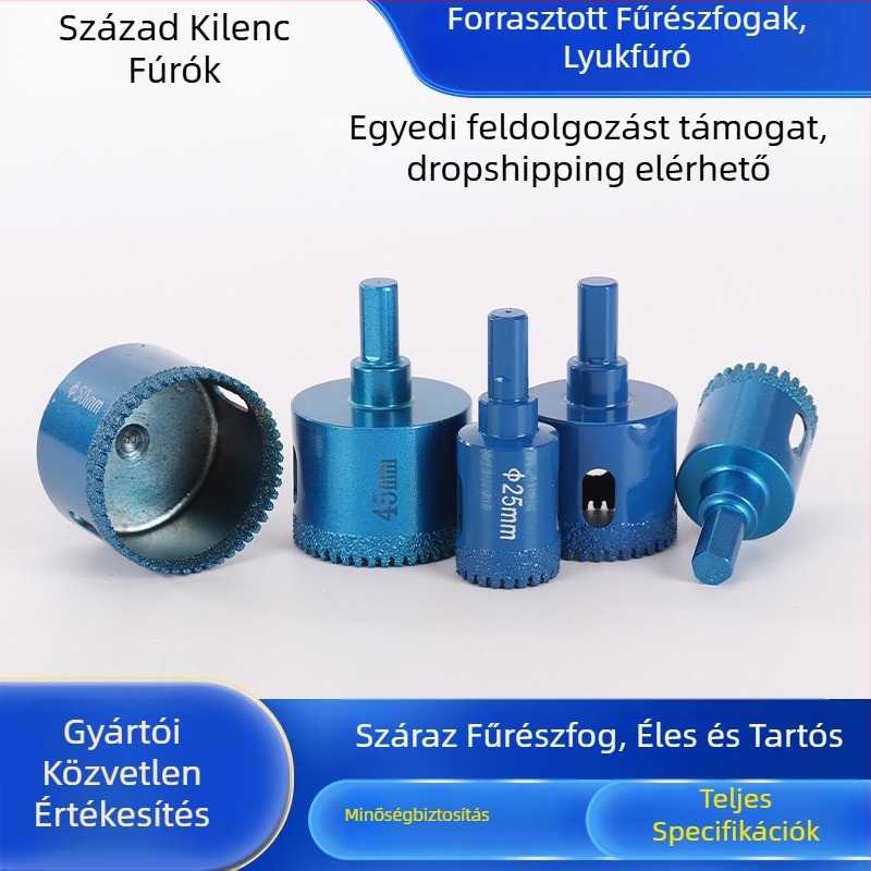 Lyukfúró, brazált fogú, gyémántcsúcsú, száraz fúráshoz csempékre, kőre, márványra, granitra