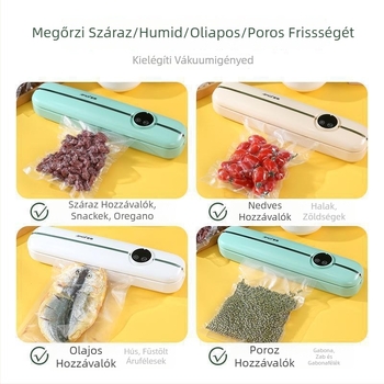 Élelmiszer-vákuumszívó gép – automata nedves és száraz zárás, ABS ház, 90W, 220V, kapacitás 500 ml alatt