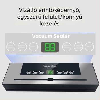 Kompakt otthoni vákuumzáró készülék élelmiszerekhez, teljesen automata, műanyag ház, vágóval és lila fénnyel történő sterilizálással