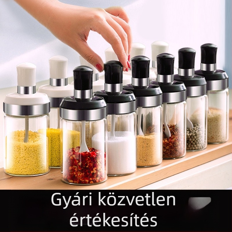 Üvegből készült fűszeresüveg integrált kanalas fedővel olajos üveghez