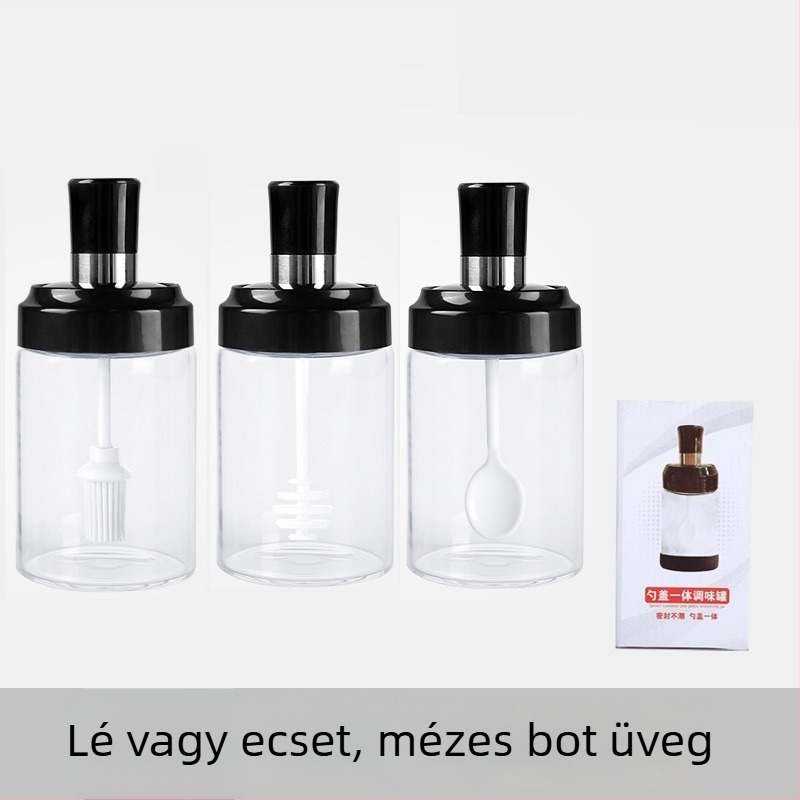Üvegből készült fűszeresüveg integrált kanalas fedővel olajos üveghez