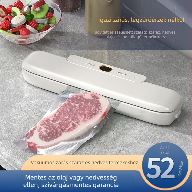 Élelmiszer vákuumcsomagoló készülék – kompakt otthoni/kereskedelmi használatra, ABS ház, 120W, 220V, kapacitás 500 ml alatt