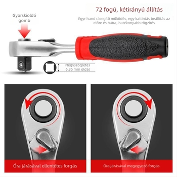 Shimon Mini ratchet socket kulcs mágneses bit-tartóval — Cr-V acél, 1 darab, 60 g, Mini Ratchet sorozat