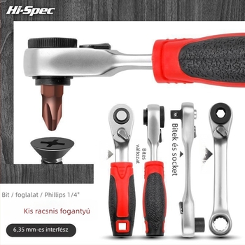 Shimon Mini ratchet socket kulcs mágneses bit-tartóval — Cr-V acél, 1 darab, 60 g, Mini Ratchet sorozat