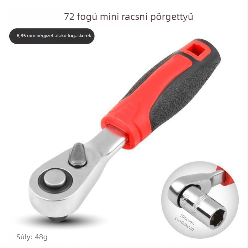 Shimon Mini ratchet socket kulcs mágneses bit-tartóval — Cr-V acél, 1 darab, 60 g, Mini Ratchet sorozat