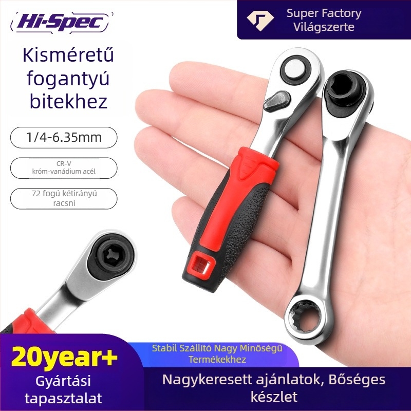 Shimon Mini ratchet socket kulcs mágneses bit-tartóval — Cr-V acél, 1 darab, 60 g, Mini Ratchet sorozat