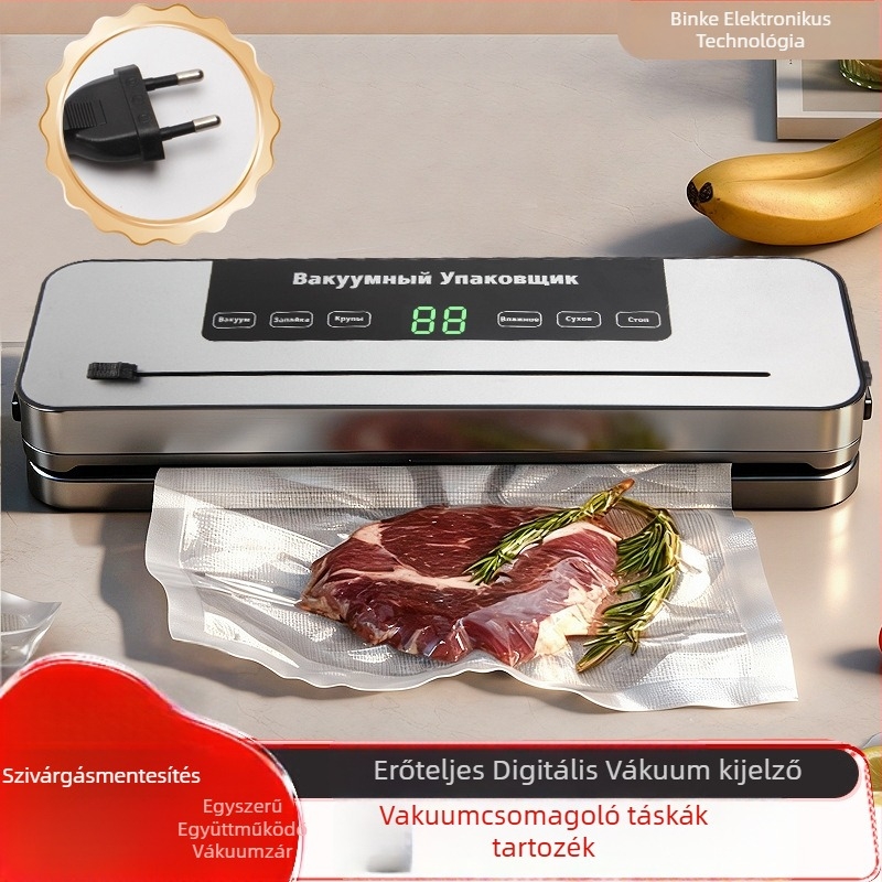 Háztartási vákuumzáró gép vákuum és záró funkcióval, 120W, 100-240V, ABS test, kapacitás 500–1000 ml