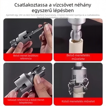 Telford elektromos menetfúró eszköz belső és külső menethez vízvezetékcsövekhez, univerzális, 4- és 6-pontos
